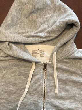 Muji Light Gray French Terry Zip-Up Hoodie Sweatshirt Raglan sleeve 100% cotton